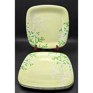 Martha Stewart Square Melamine Dinner Plates Green White Coral Design DH1322
